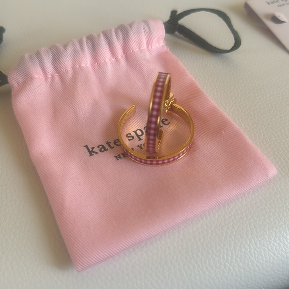 Kate Spade Gold and Pink Checkered Hoop Earrings - Picture 2 of 12